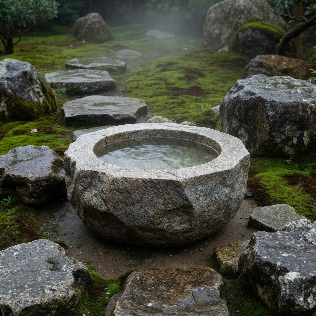 苔庭にある蹲